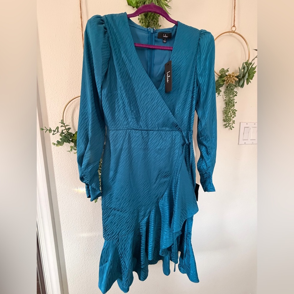Lulu's Teal Long Sleeve Wrap Dress